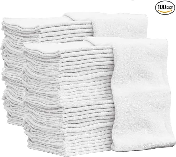 Nabob Wipers Auto Mechanic Shop Towels 100 Pack Shop Rags 100% Cotton Size 14"x14" Commercial Grade (100 Pack, White)