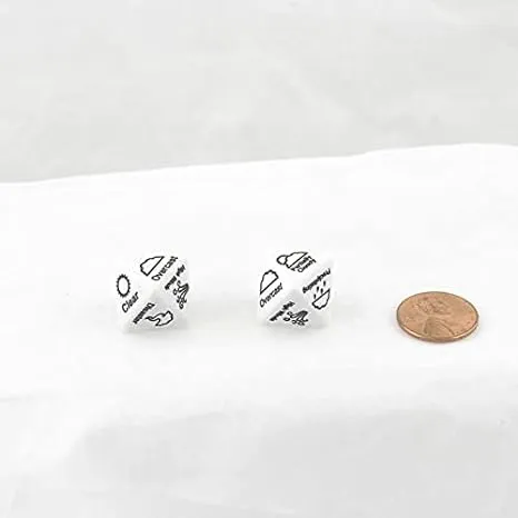 WCXCV0003E2 White Weather Dice with Black Words 15mm (19/32 inch) D8 Set of 2