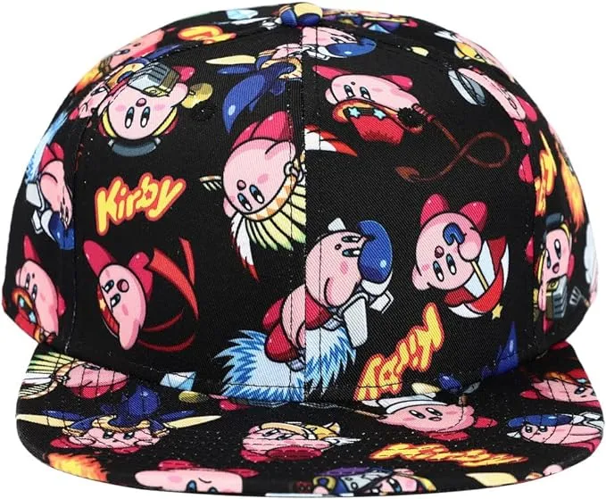 Kirby Sublimated All Over Print Flat Bill Snapback Hat Multicolored