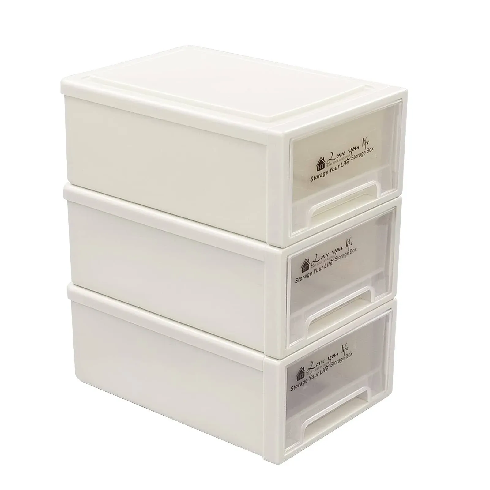 Asking Small Stacking Drawer, Plastic Stacking Storage Drawer Unit, 3-Pack