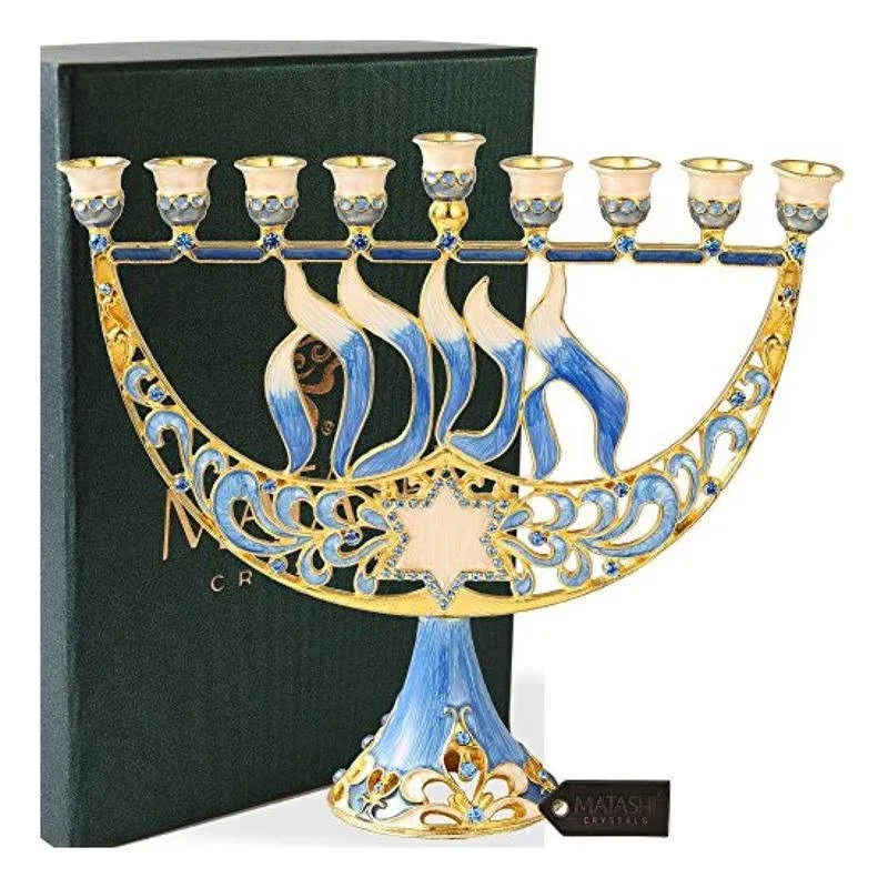 Matashi Hand Painted Enamel Menorah Candelabra