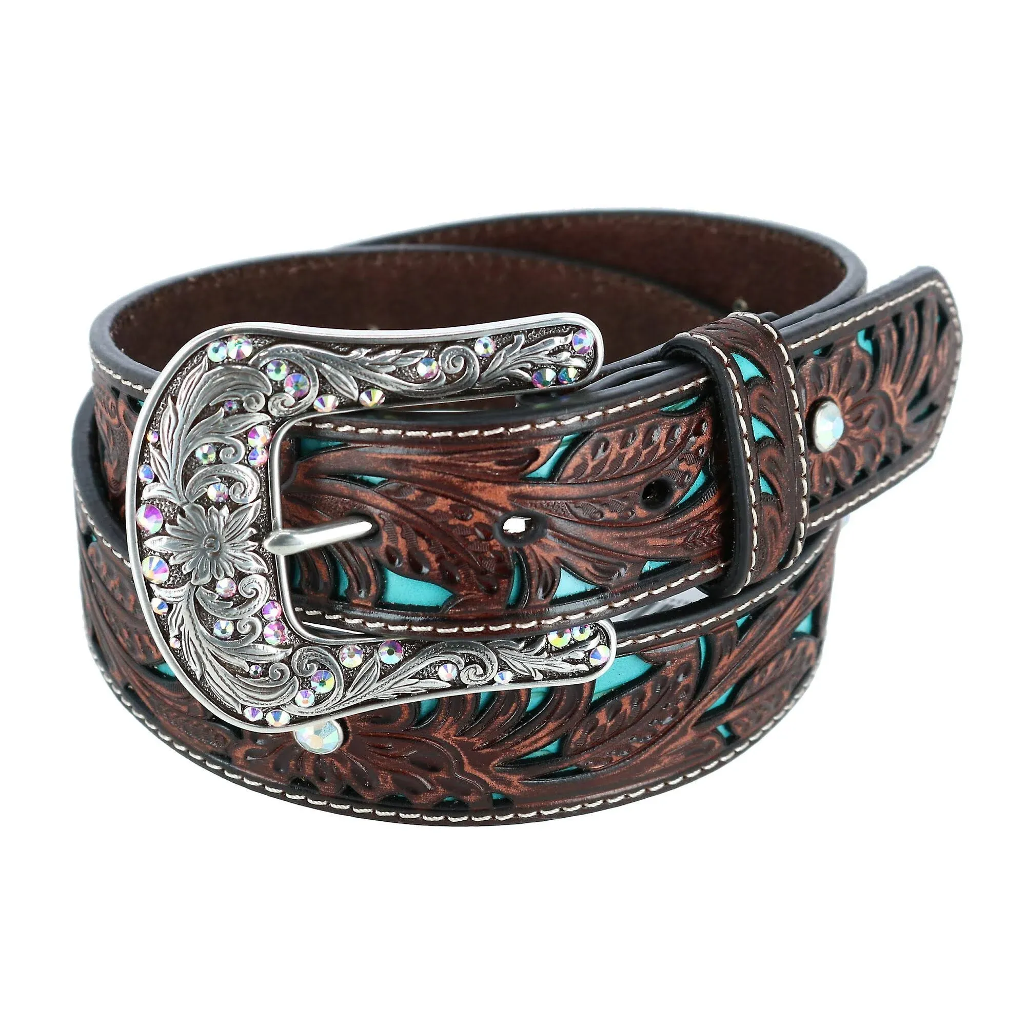 ARIAT Women's Turquoise Inlay Floral Bling Belt