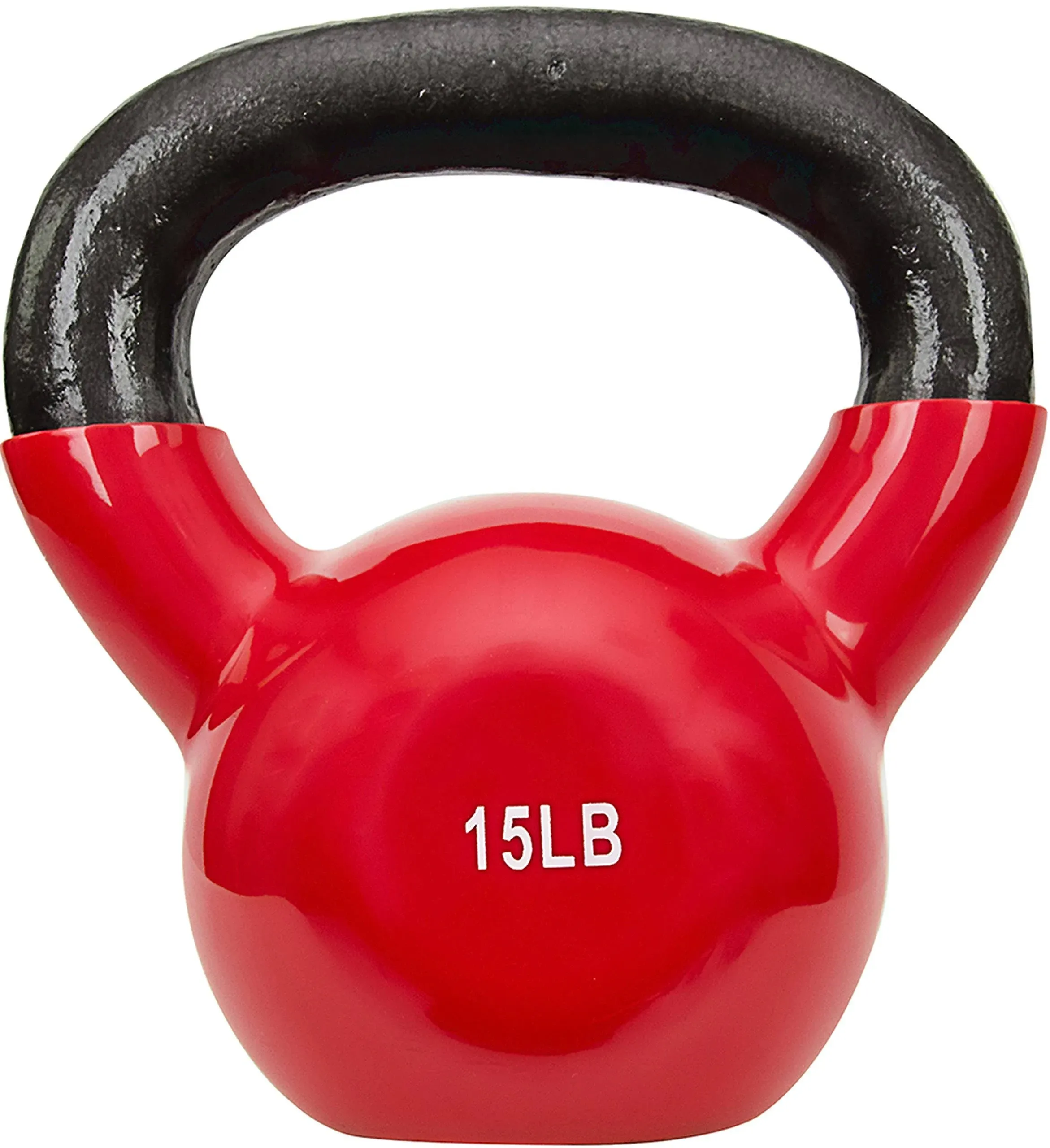 Sunny Health & Fitness Vinyl-Coated 15-Pound Kettlebell Weight, Red