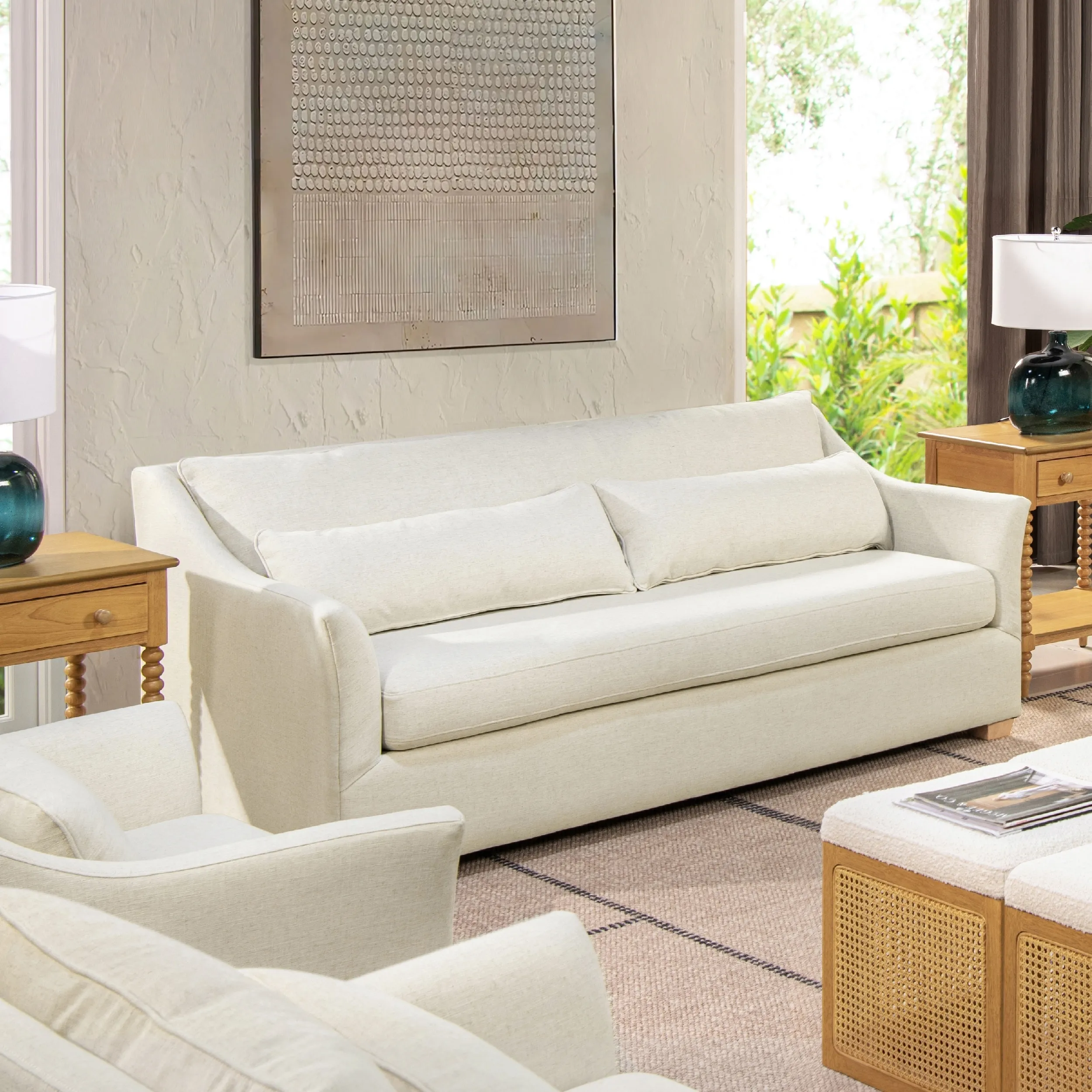 Ada Fabric Flared Arm Contemporary Sofa with Lumbar Pillows