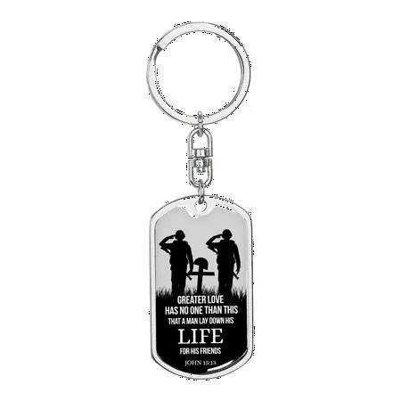 No Greater Love Soldier Scripture John 15:13 Swivel Keychain Dog Tag Stainless Steel or 18k Gold