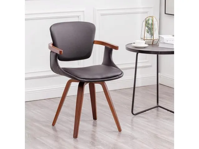 Modway Tracy Mid-Century Modern Wood and Faux Leather Upholstered Dining Chair in Black