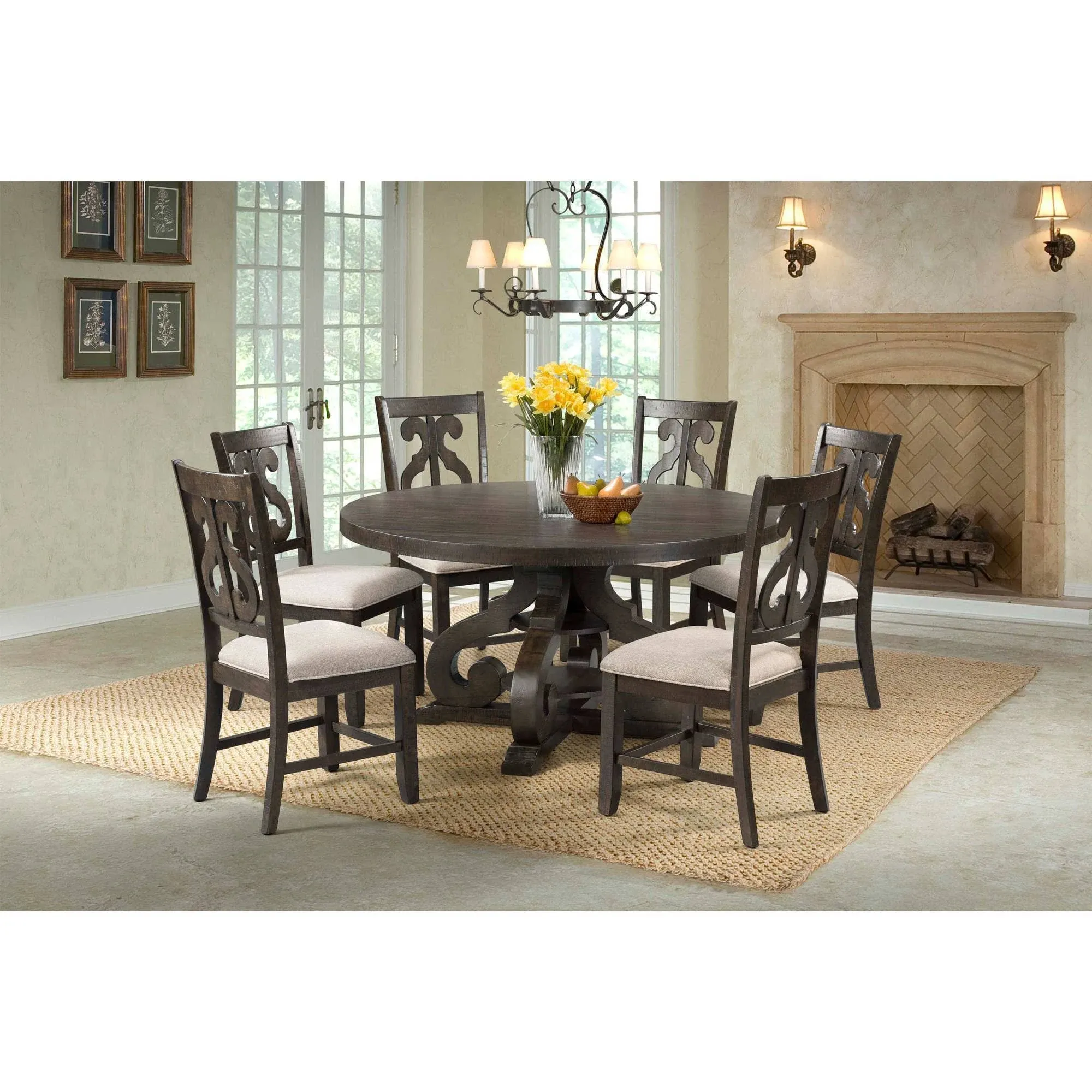 Stanford Round 7PC Dining Set-Round Table & 6 Chairs -  Picket House Furnishings DST1807PC