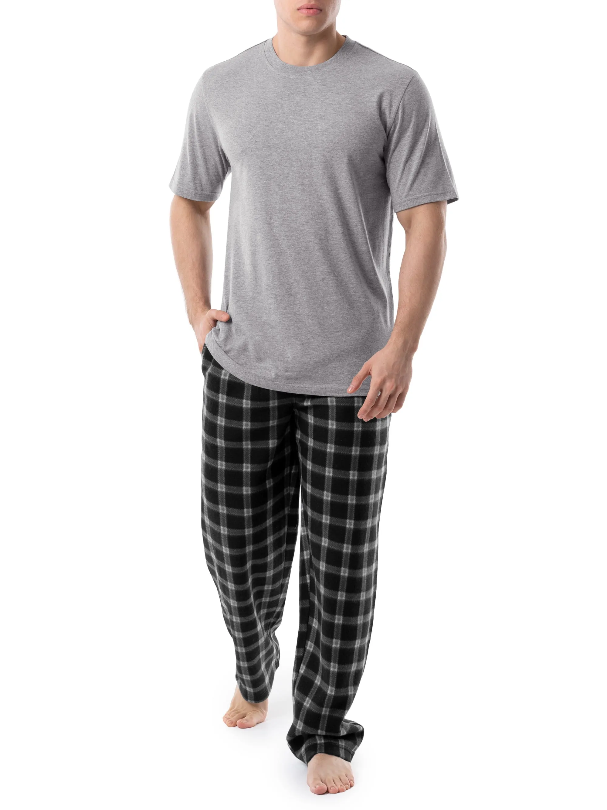 Pajama Pant and Shirt Set, Men&#039;s Jersey Knit Top with Microfleece Pants, 2 Piece