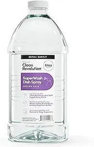 Clean Revolution SuperWash Foaming Dish Soap, 64oz, Powerful Formula Cuts Through Grease, Compatible with Dawn Powerwash Sprayers and Foamers, Spring Rain Fragrance, Clear, Extra Large