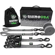 Rhino USA Ratchet Straps Tie Down Kit, 5,208 Break Strength - Includes (2) Heavy Duty 1.6" x 8' Rachet Tiedowns with Padded Handles & Coated Chromoly S Hooks + (2) Soft Loop Tie-DownsRhino USA Ratchet Straps Tie Down Kit, 5,208 Break Stren…