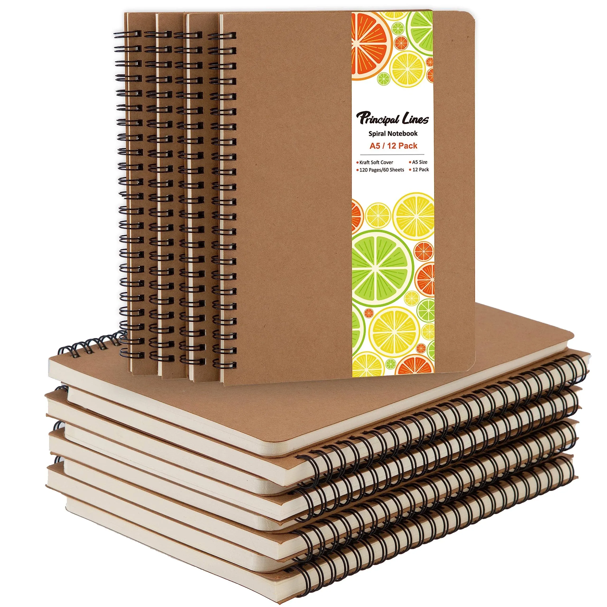 Principal Lines 12 Pack Unlined Spiral Notebook- A5 Blank 12 Pack, 12 