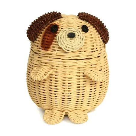 G6 Collection Dog Rattan Storage Basket with Lid Decorative Home Decor Hand Woven Shelf Organizer Cute Handmade Handcrafted Gift Art Decoration Artwor