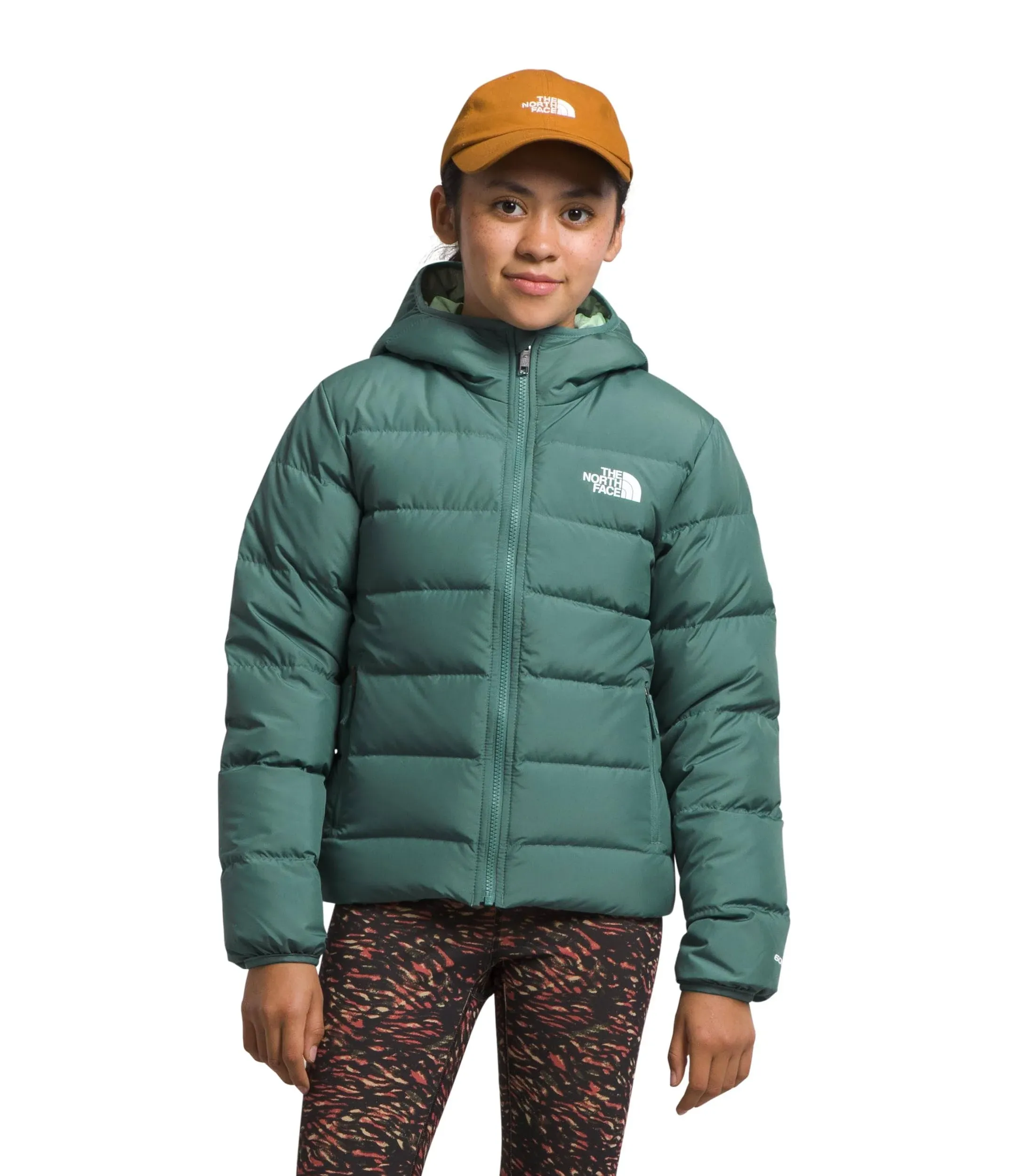 The North Face Girls' Reversible North Down Hooded Jacket - Large - Dark Sage