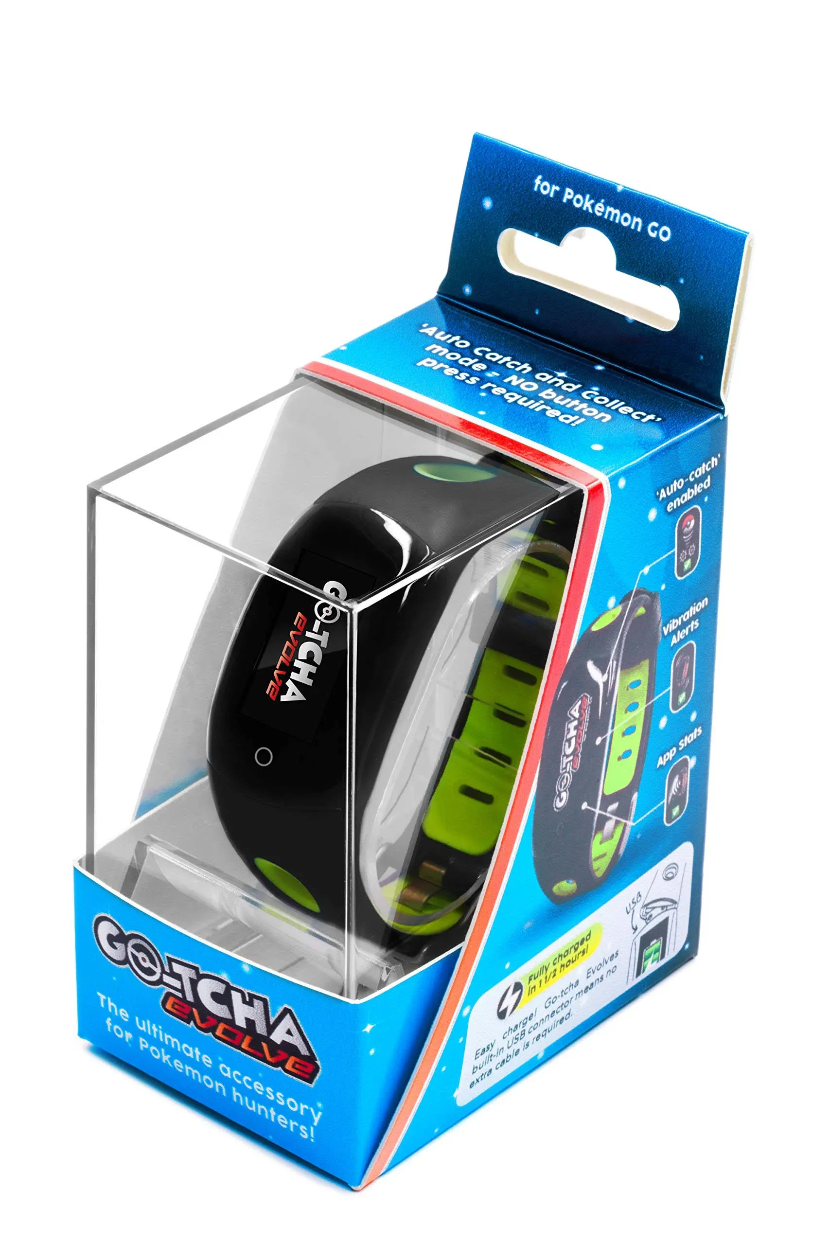 Go-tcha Evolve LED-Touch Wristband Watch for Pokemon Go with Auto Catch and Auto Spin - Black/Red