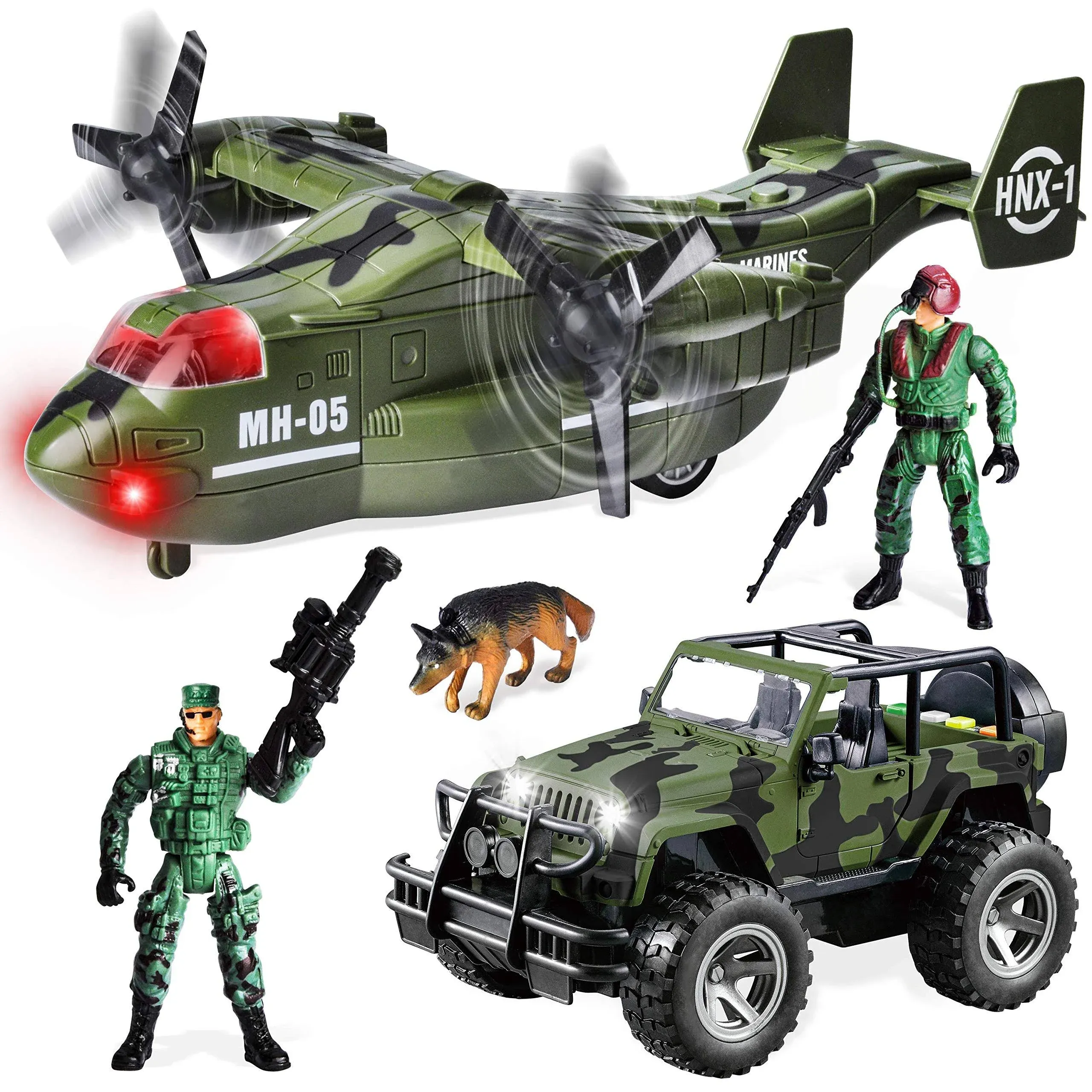 JOYIN Military Vehicle Toy Set of Friction Powered Transport Airplane and ...