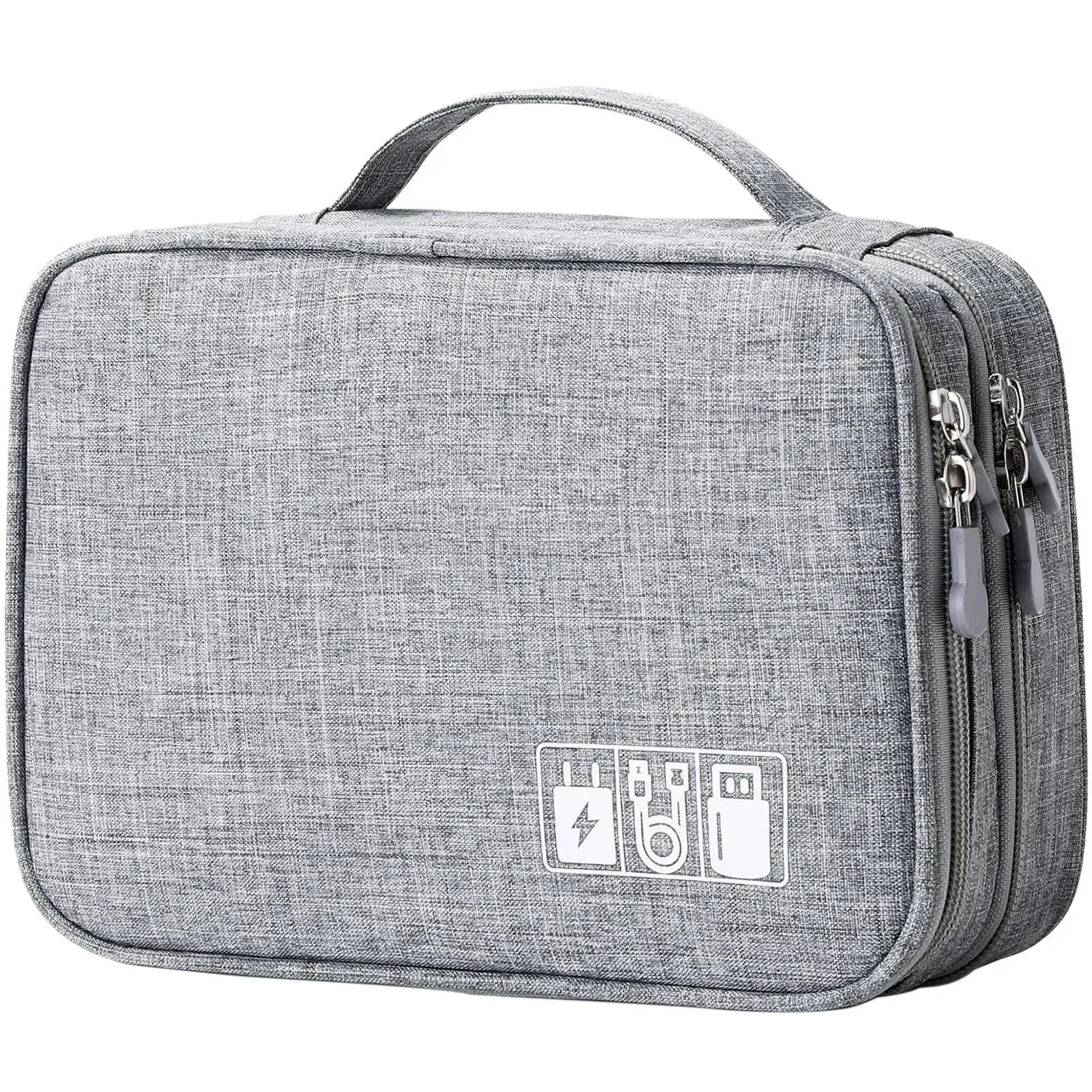 Travel Cable Organizer Bag, Electronic Accessories Case Portable Double, (Grey).