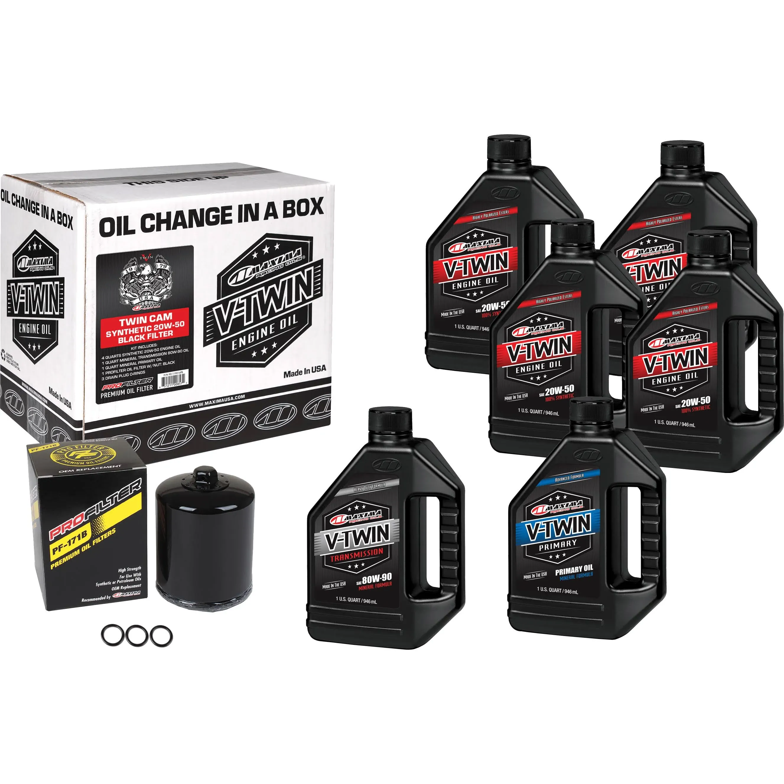 V-Twin Oil Change Kit Synthetic w/Black Filter, Twin Cam