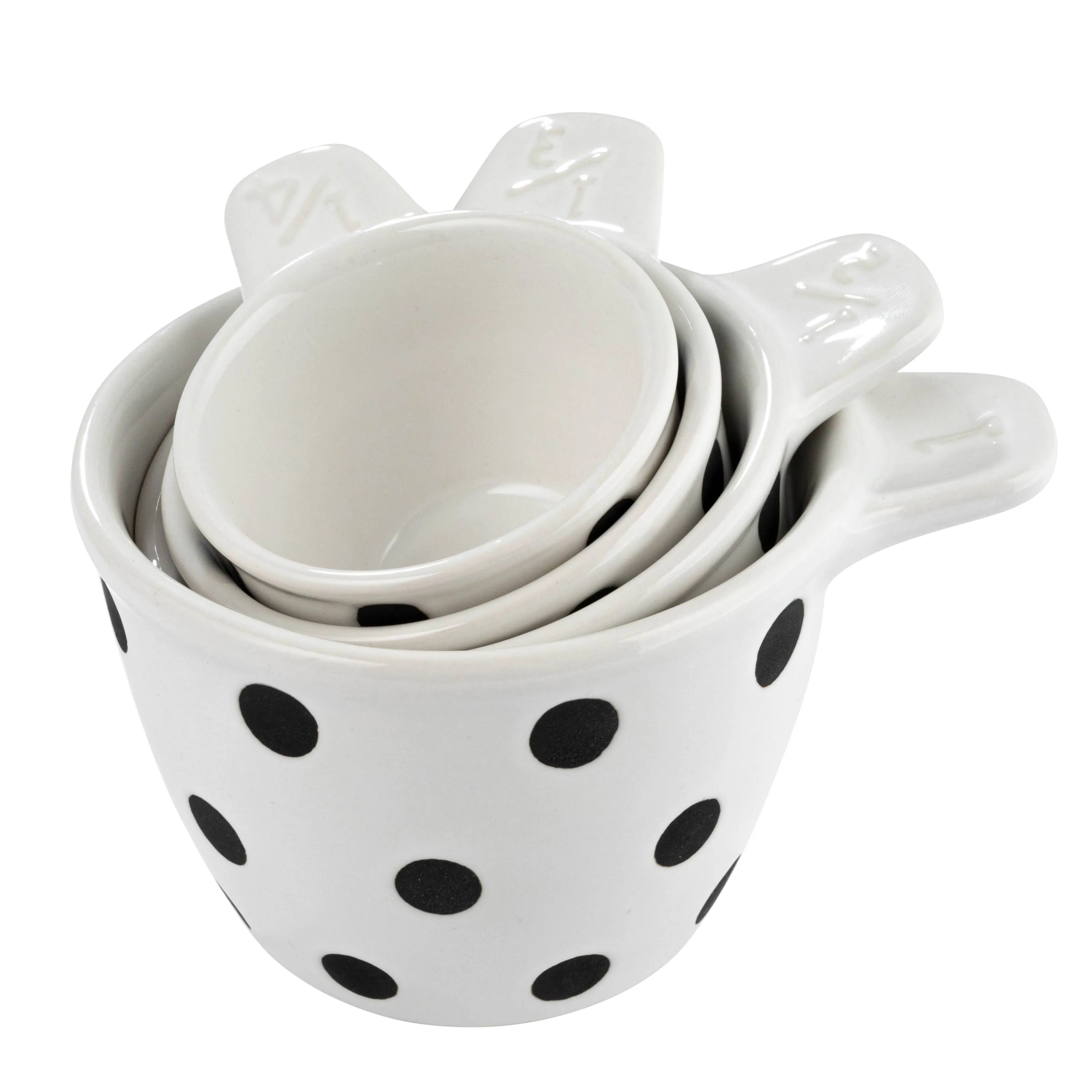 Ceramic Measuring Cups with Polka Dots, Set of 4 Sizes, Black and White - Measuring Cups - by Olive Grove | Houzz