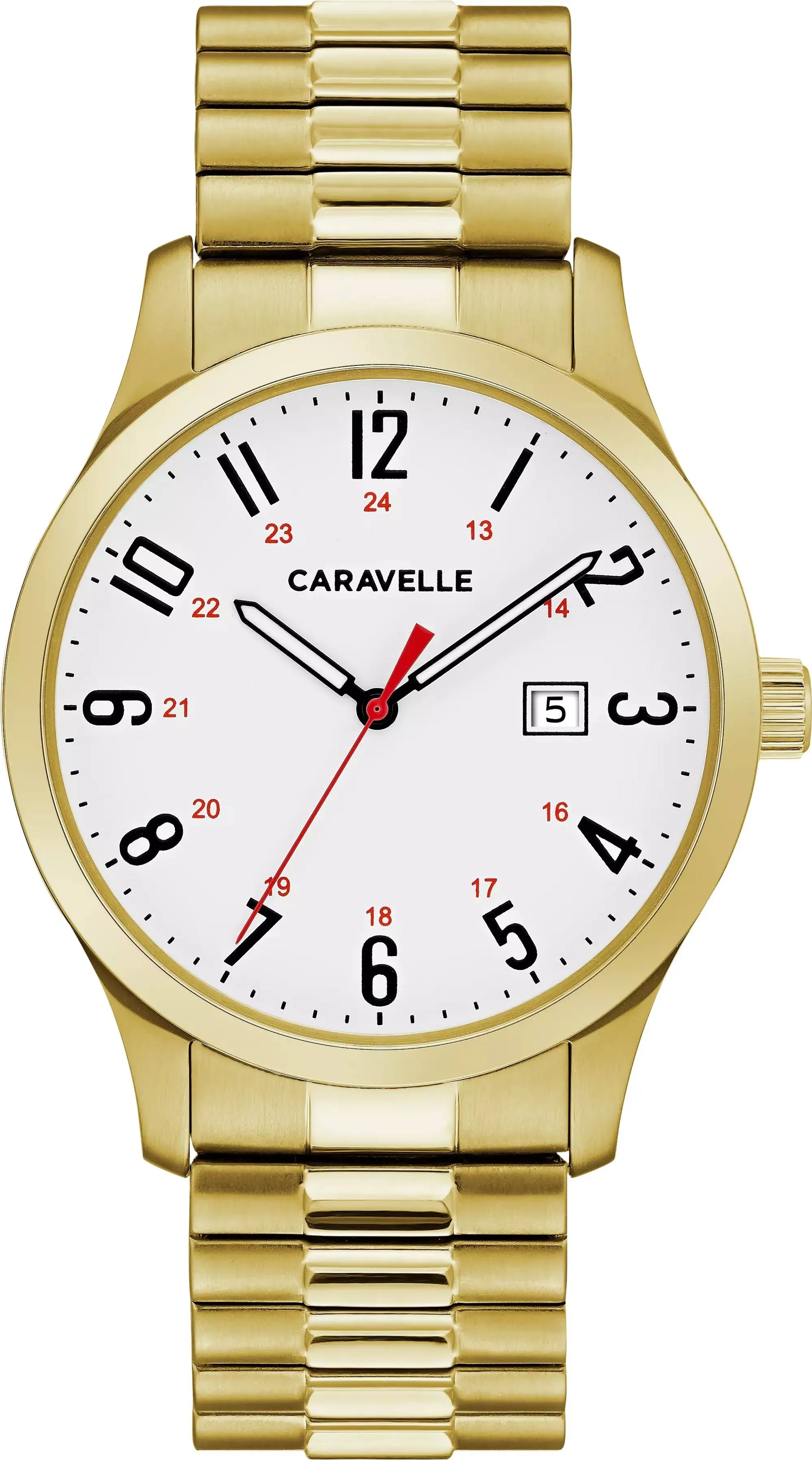 Caravelle Men&#039;s Calendar Quartz Gold Expansion Band Watch 40mm 44B117