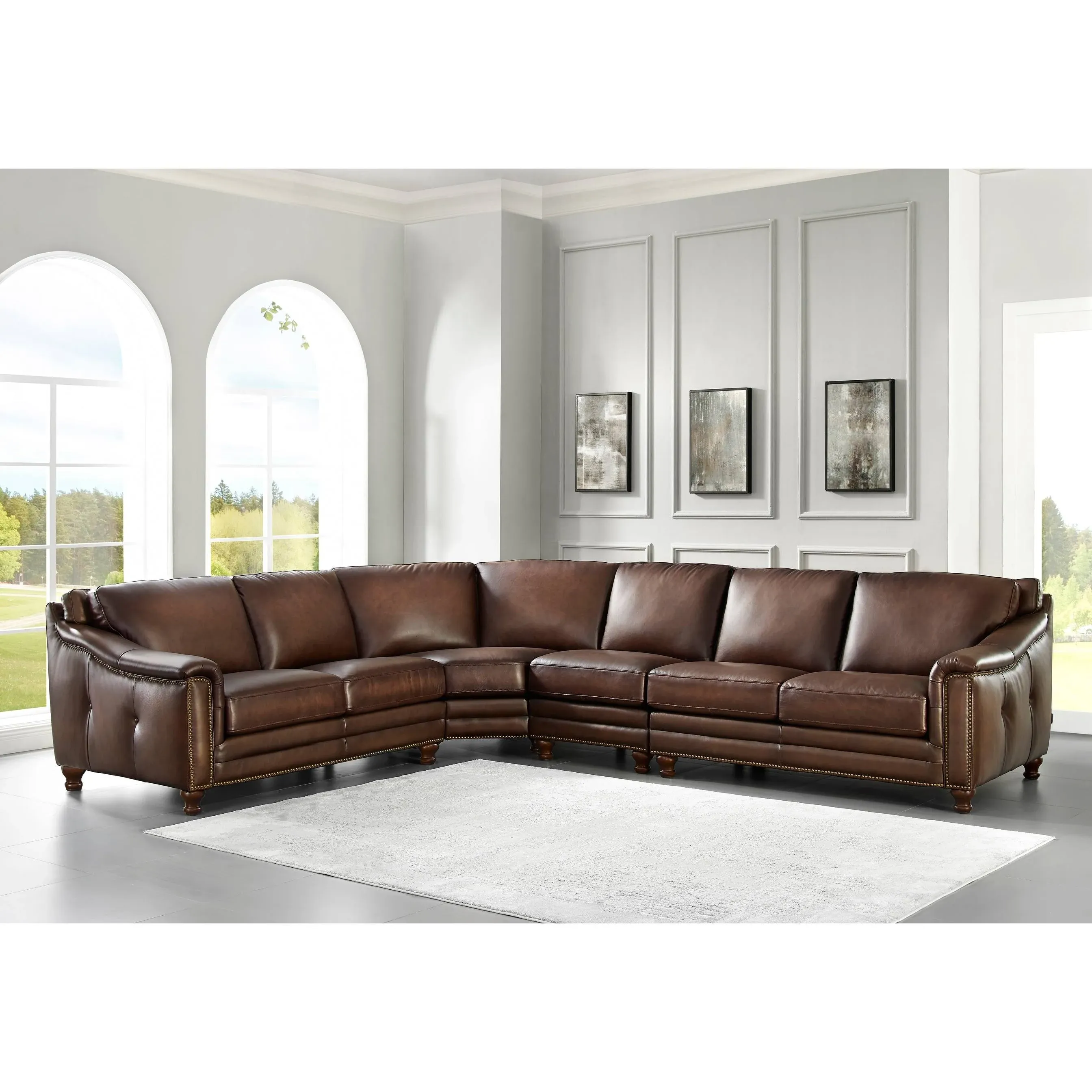 Hydeline Belfast Top Grain Symmetrical Leather Sectional Sofa