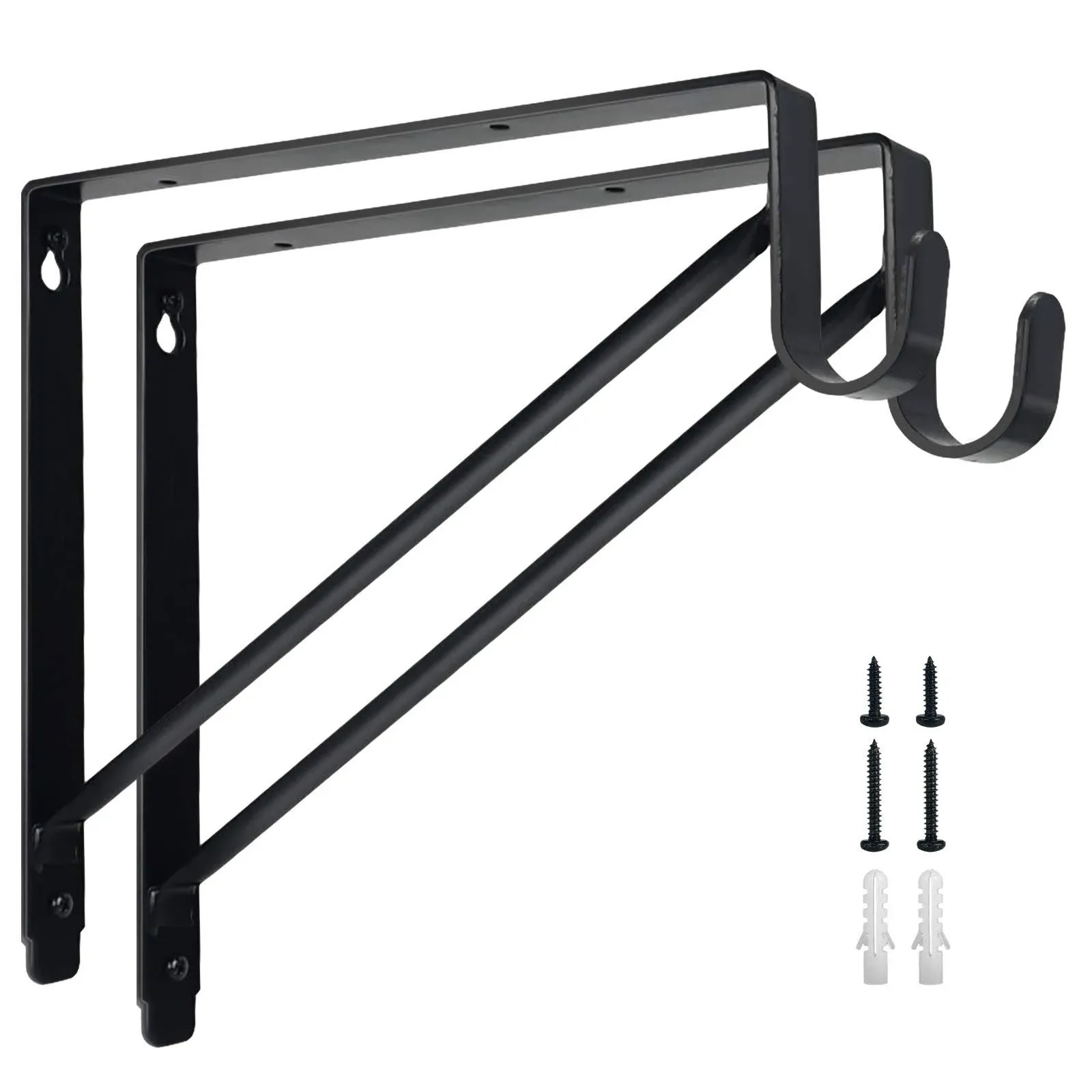 Kunzye 2 Pack of Closet Rod Brackets,Heavy Duty Black Closet Shelf & Rod Brackets,Closet Shelves Bracket with Rod Shelving Support, with Screws