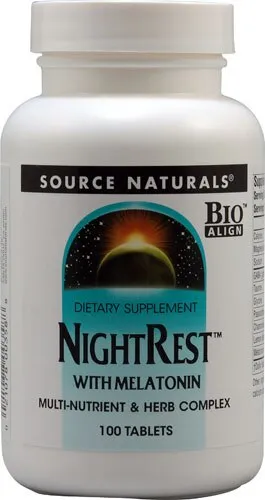 Source Naturals
           NightRest with Melatonin -- 100 Tablets
        
        
        
        
        
          
          SKU #: 021078003588
          
            Shipping Weight:
              0.44 lb
            
          
          
            Servings:
              50