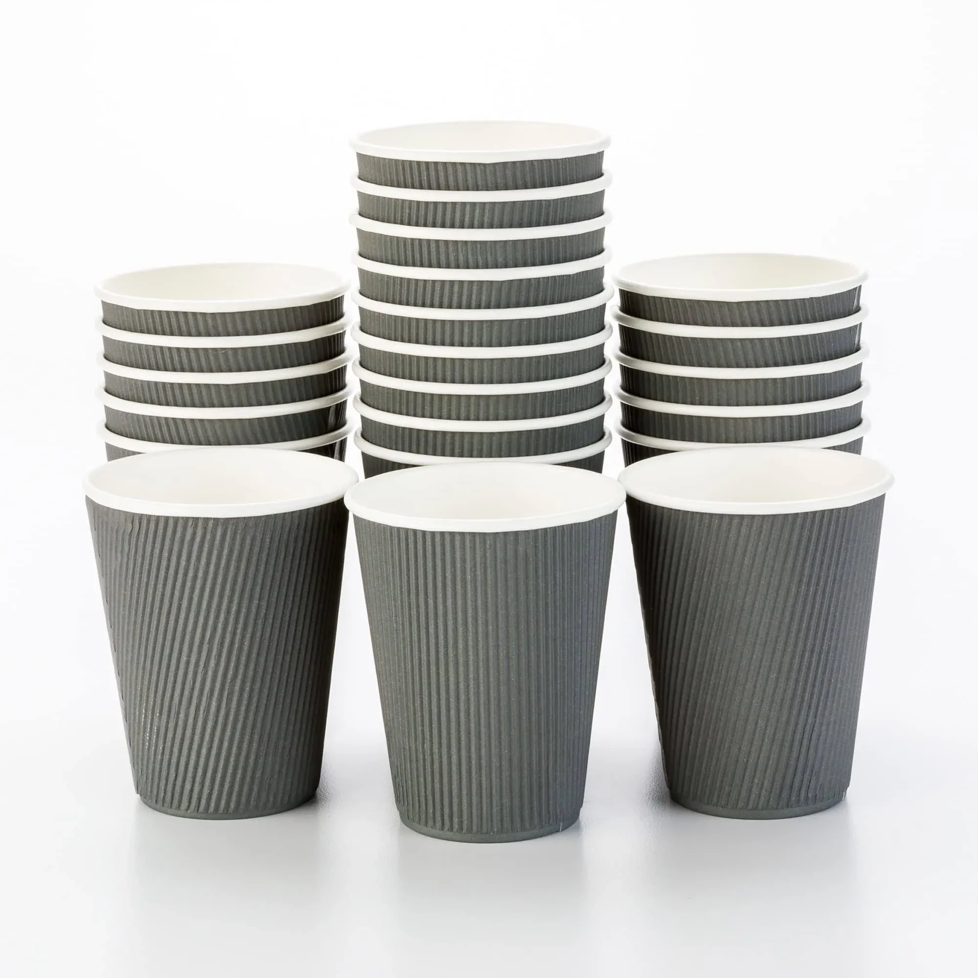 Restaurantware 12 Ounce Paper Coffee Cups, 25 Ripple Disposable Paper Cups - Leakproof, Recyclable, Gray Paper Hot Cups, Insulated, Matching Lids Sold Separately - Restaurantware