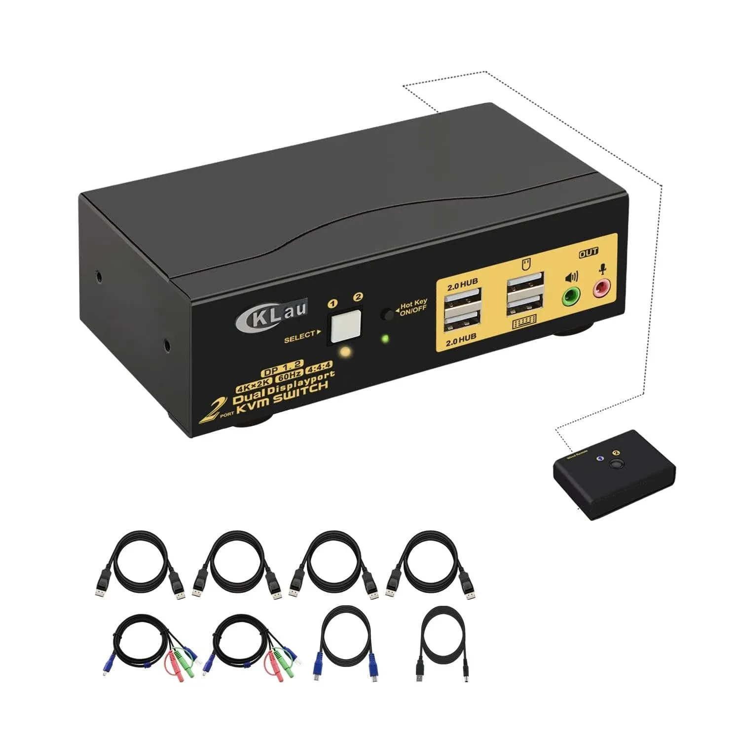 4K@60Hz 2 Port Dual Monitor KVM Switch Displayport with Audio, USB 2.0 Hub and Cables, DP 1.2 KVM Switch 2 Monitors 2 Computers Support Hotkey.