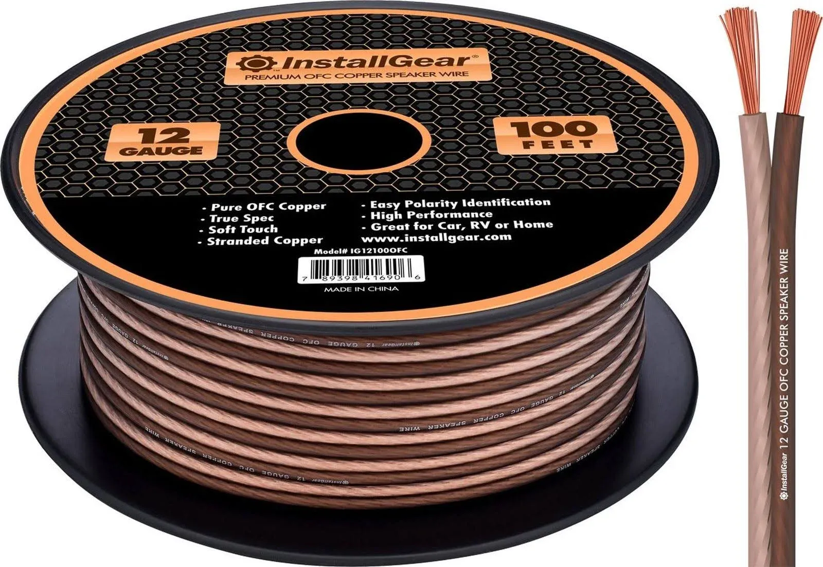 InstallGear Brown 12 AWG Gauge Speaker Wire - 99.9% Oxygen-Free Copper - True Spec and Soft Touch Cable (30-feet)