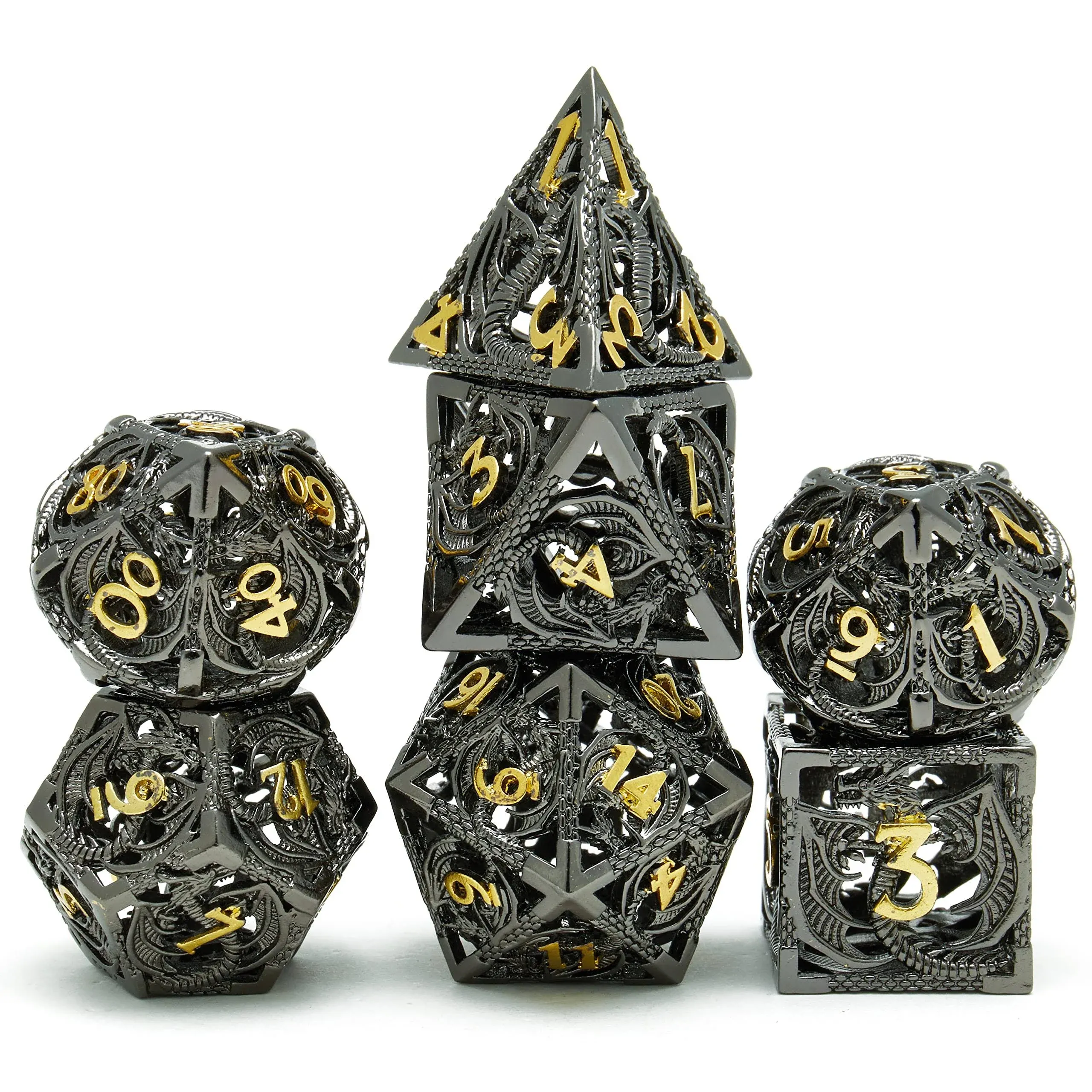 ZERMAL Dragon Hollow Dice Metal Polyhedral Dice Set DND Dice Set 7pcs Suitable ...