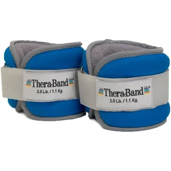 THERABAND Ankle Weights, Comfort Fit Wrist & Ankle Cuff Weight Set, Adjustable Walking Weights for Cardio, Home Workout, Ankle Strengthening & Physical Therapy, Blue, 2.5 lb. Each, Set of 2, 5 Pounds