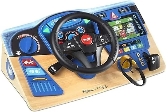 Melissa & Doug Vroom & Zoom Interactive Wooden Dashboard Steering Wheel Pretend Play Driving Toy