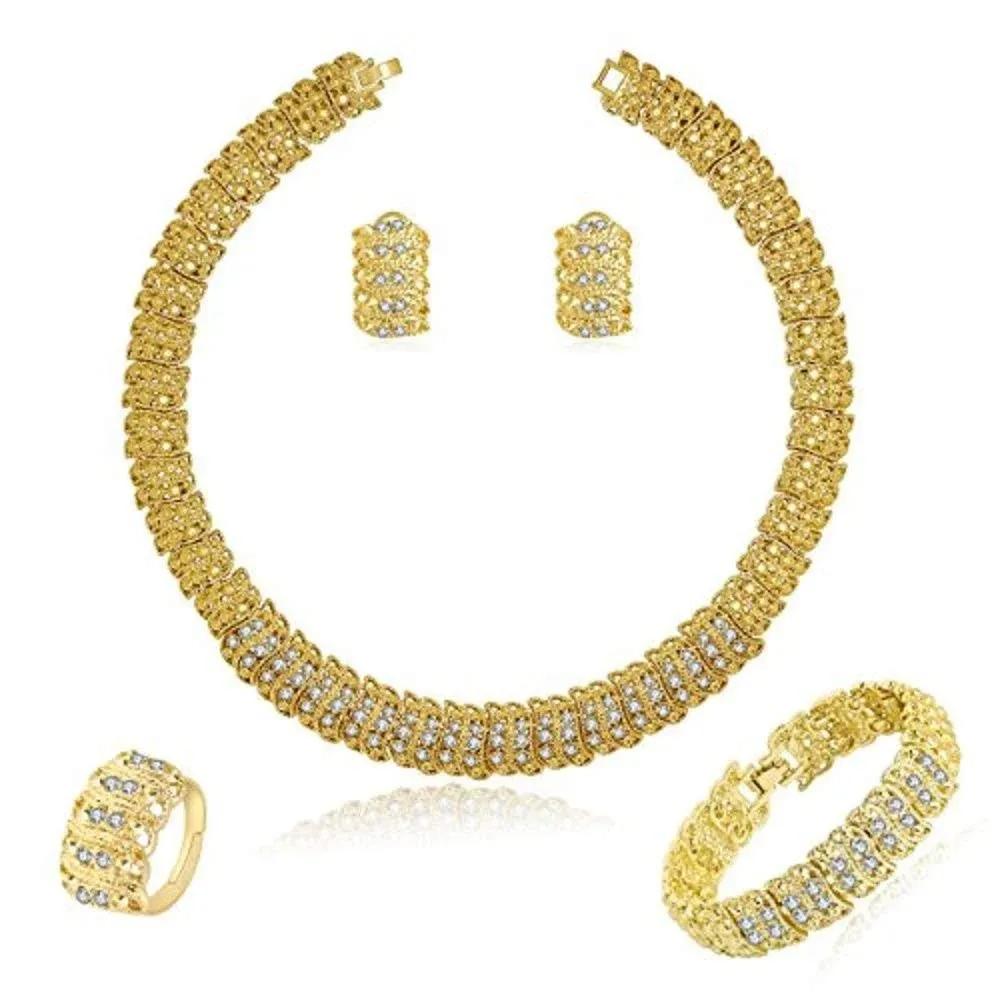 Moochi 18K Gold Plated Shinning Wide Necklace Crystal Jewelry Sets Necklace ...