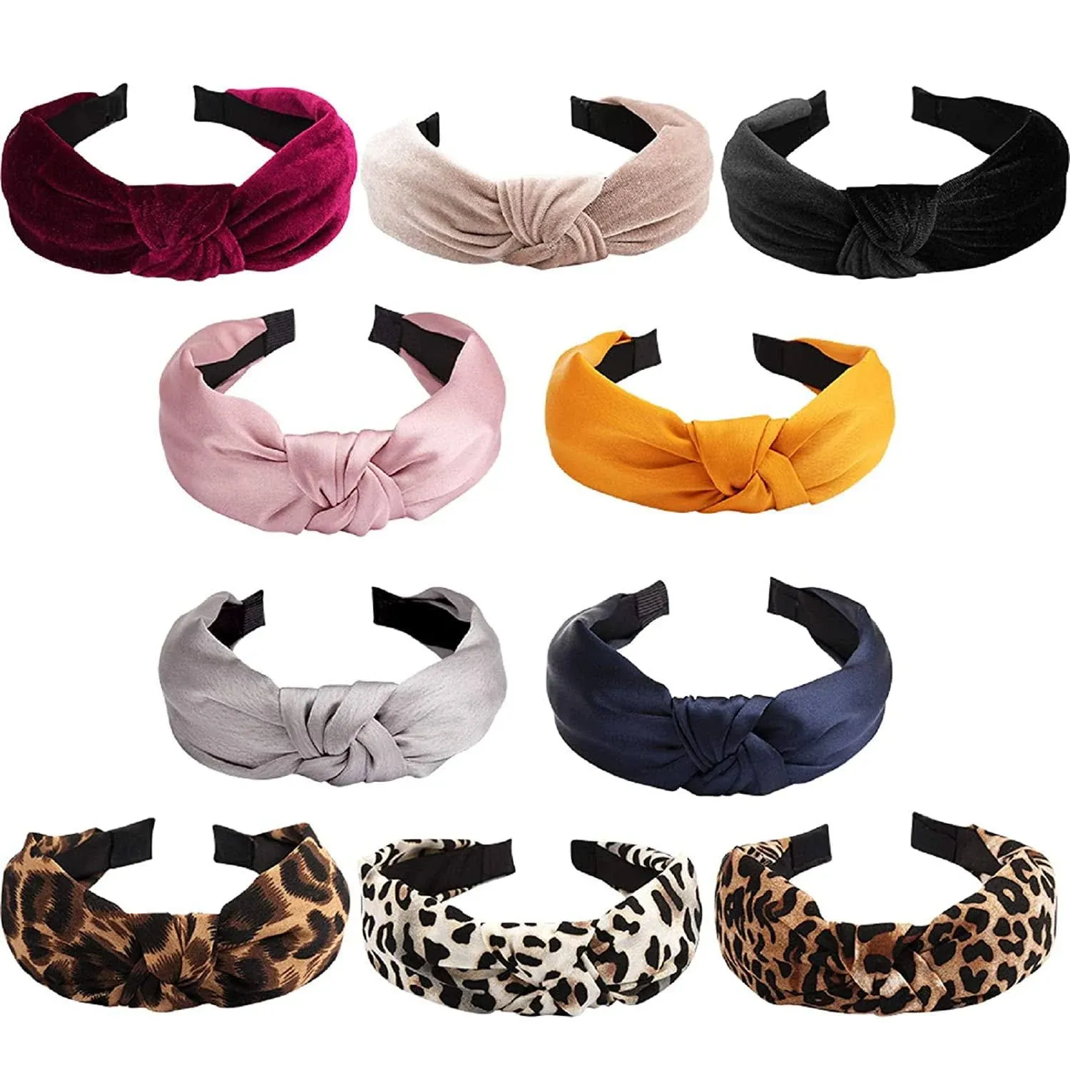 Ondder Knotted Headbands for Women 10 Pack Knot Fashion Headbands Top Knot Cute Headbands Solid Color Headband Assorted Headbands Fabric Wide