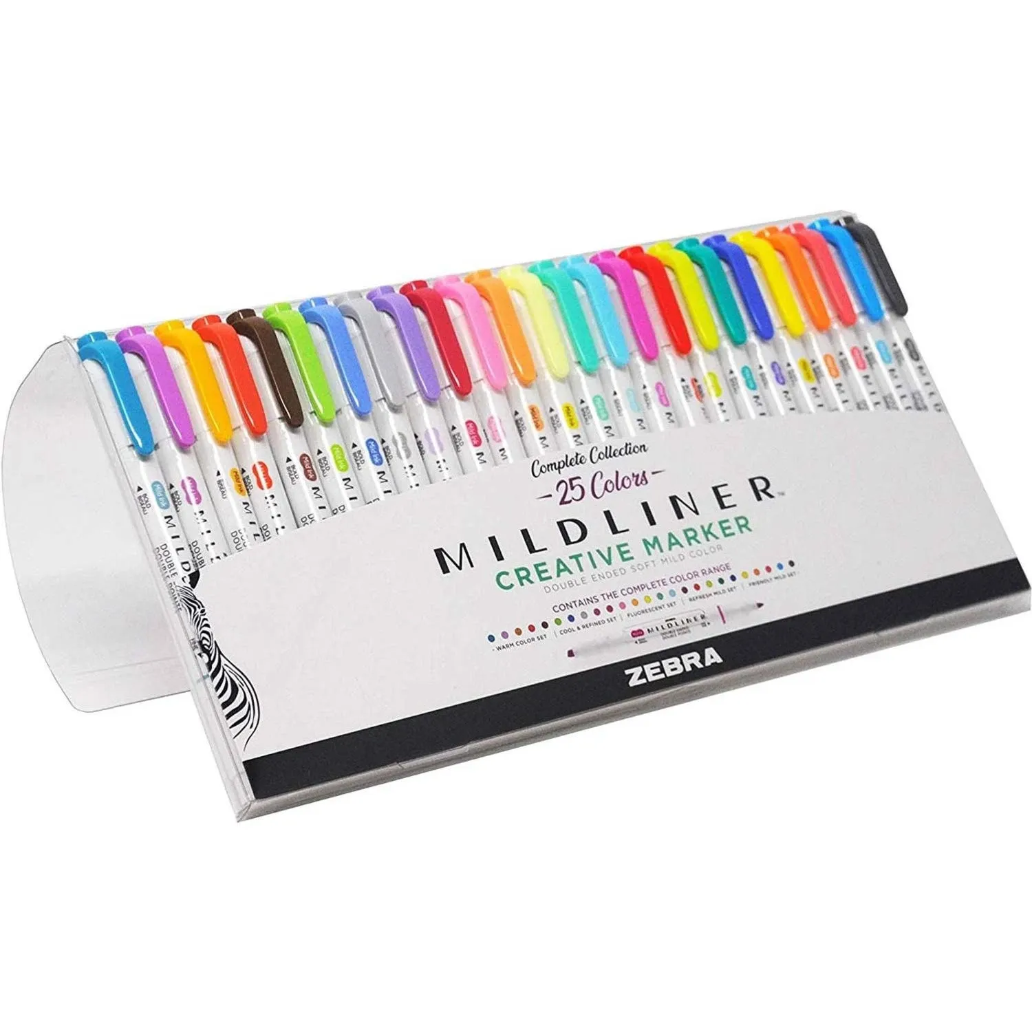 Zebra Mildliner Double Ended Highlighter Variety Pack - Asst Ink Colors, Bold-Chisel/Fine-Bullet Tips, Asst Barrel Colors, 25/Pack