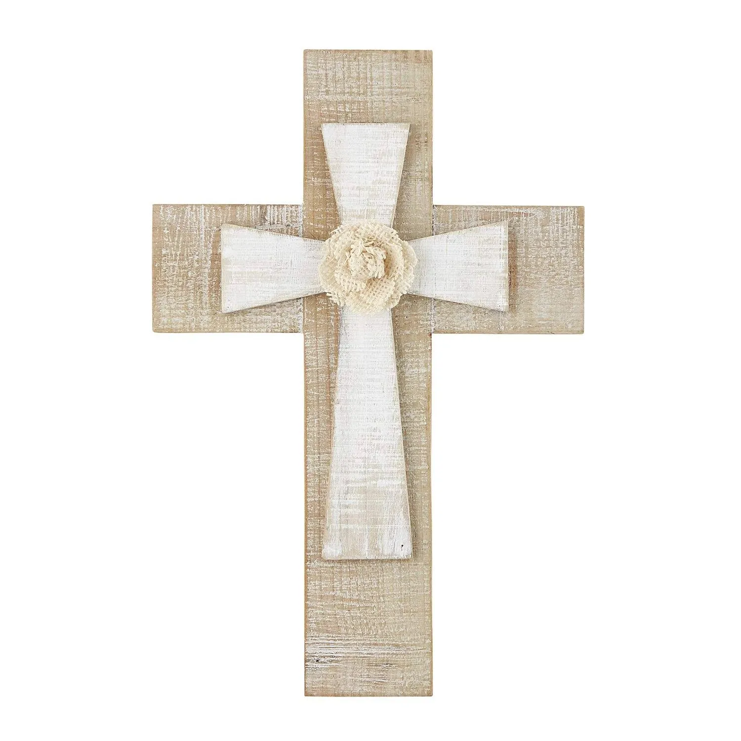 Layered Wall Cross with Flower 12" - CB