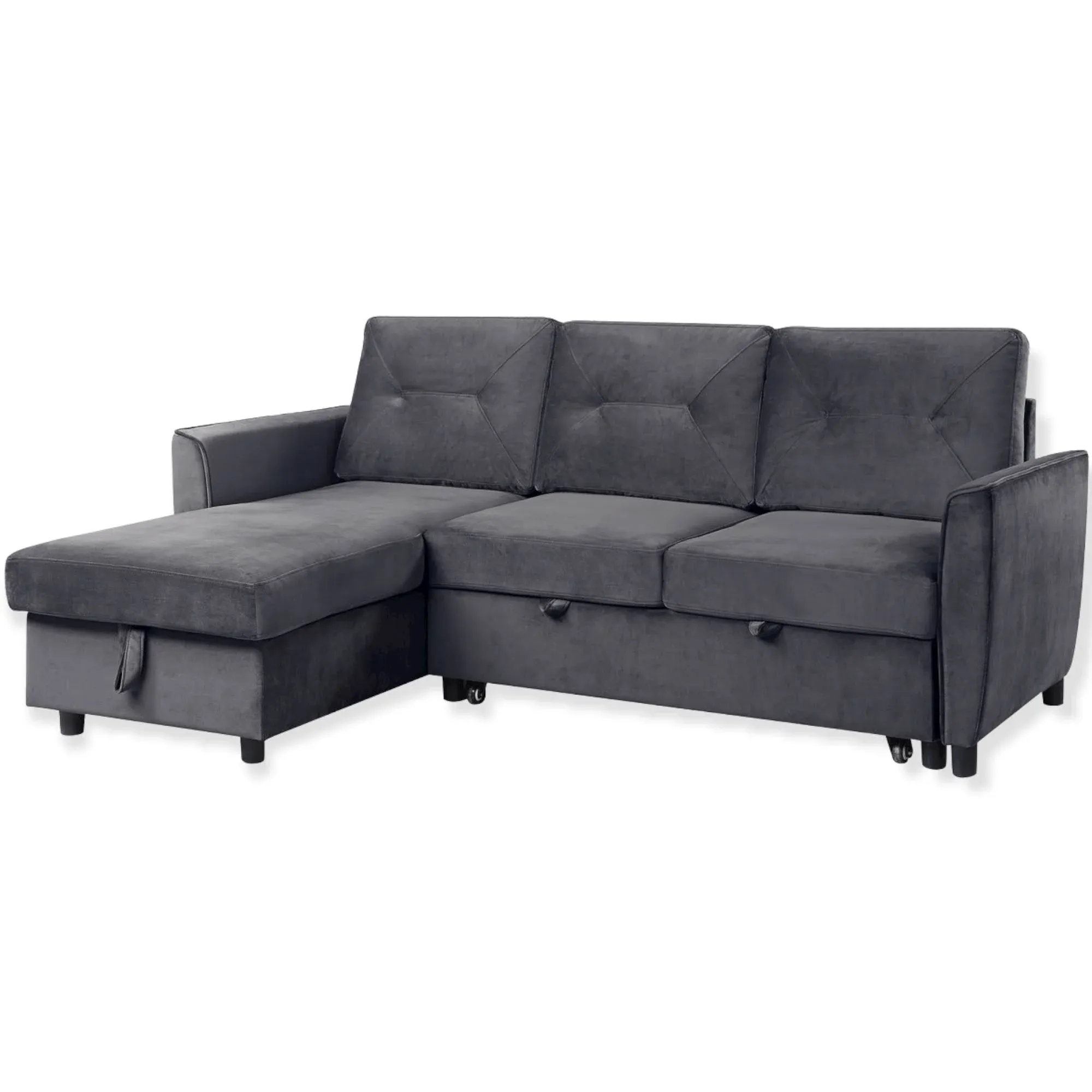 Sectional Sleeper Sofa, Grey Velvet Seat With Slightly Tufted Back Cushions - Transitional - Sleeper Sofas - by Decor Love | Houzz