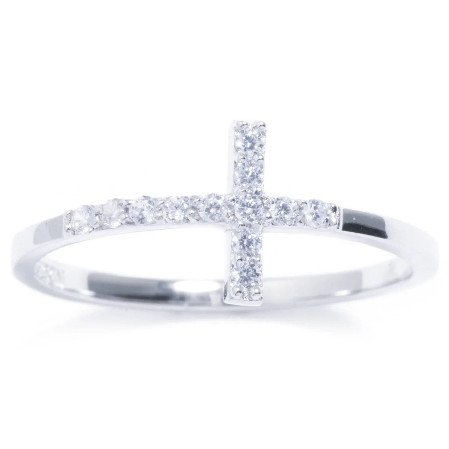 Sterling Silver Cubic Zirconia Cross Ring