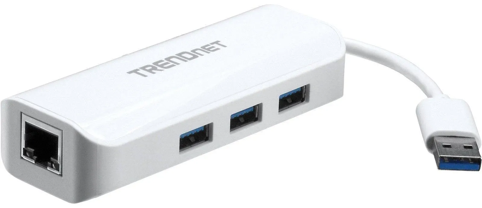 TRENDnet 3-Port Hub with 10/100/1000 Mbps Gigabit Ethernet Adapter (3 USB 3.0 Ports, A RJ45 Gigabit Ethernet Port), Support XP, Vista, Windows 7, 8, 1, 10, Mac OS 10.6-10.9, TU3-ETGH3 , red