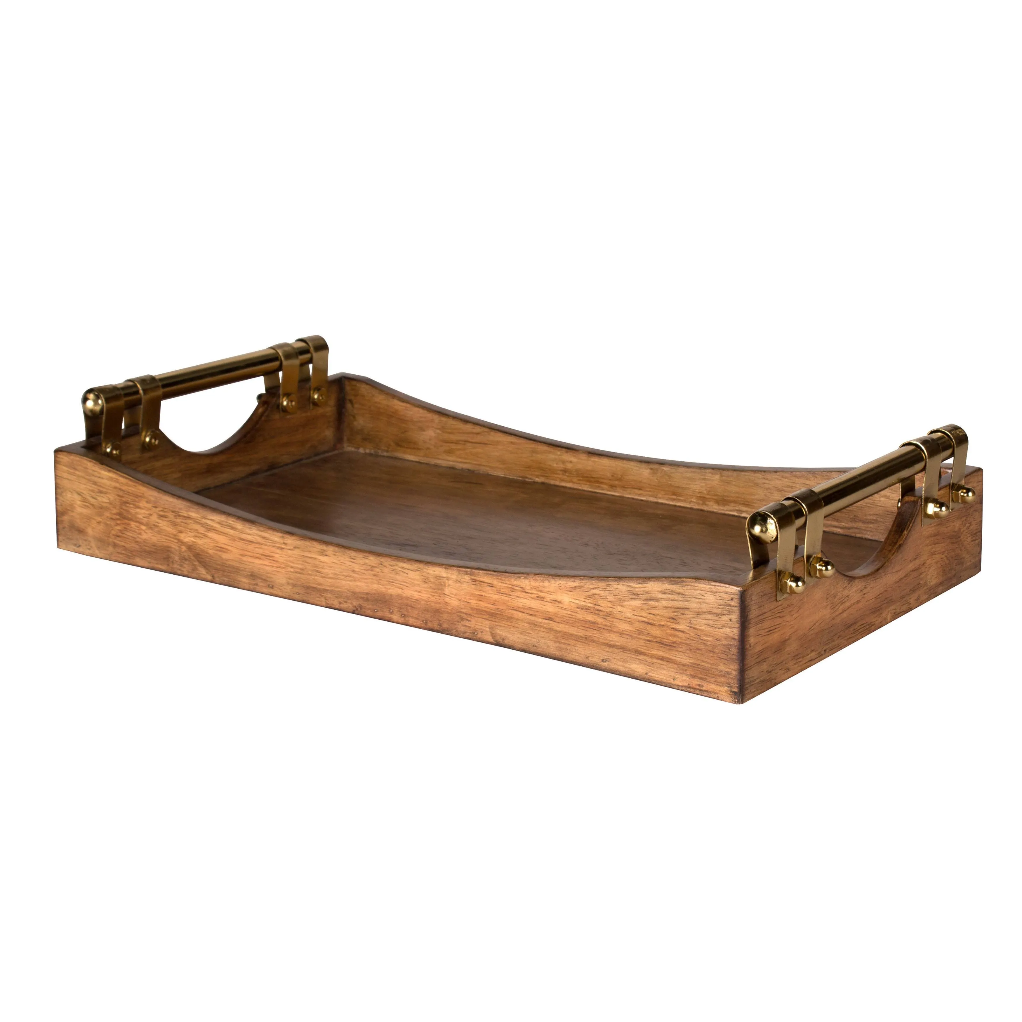 Kate and Laurel Ormond Walnut Wood Decorative Tray With Gold Metal Handles - Transitional - Serving Trays - by Uniek Inc. | Houzz