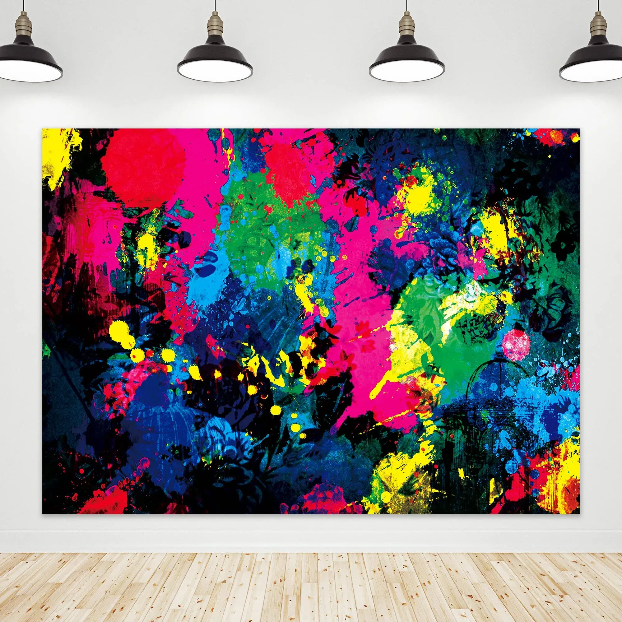 Riyidecor Neon Backdrop Fabric Polyester Lets Glow Colorful Graffiti Abstract ...