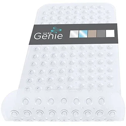 Home Genie Shower and Bathtub Mat, Ultra Strong Grip Long Bath Tub Floor Mats with Suction Cup Grips and Drainage Holes, Textured and BPA Free, 31x15 Washable Bathroom Spa Accessory, Translucent Gray