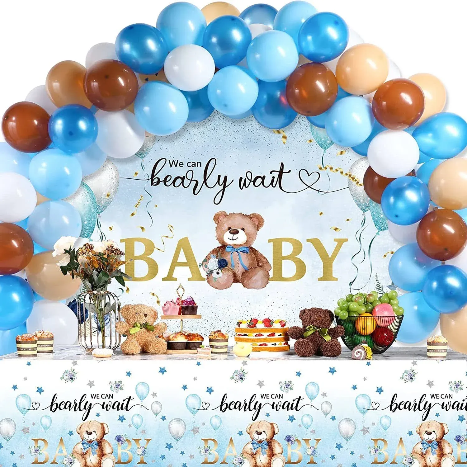 67 Pieces Bear Baby Shower Decorations Bearly Wait Bear Baby Shower Tablecloth B