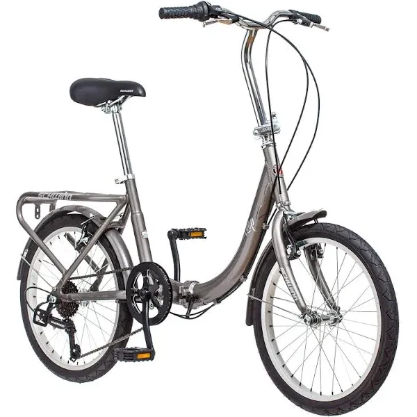 Schwinn Loop Folding Bike for Adult Men Women, 20-inch Wheels, 7-Speed Drivetrain, Rear Cargo Rack, Carrying Bag Included for Storage