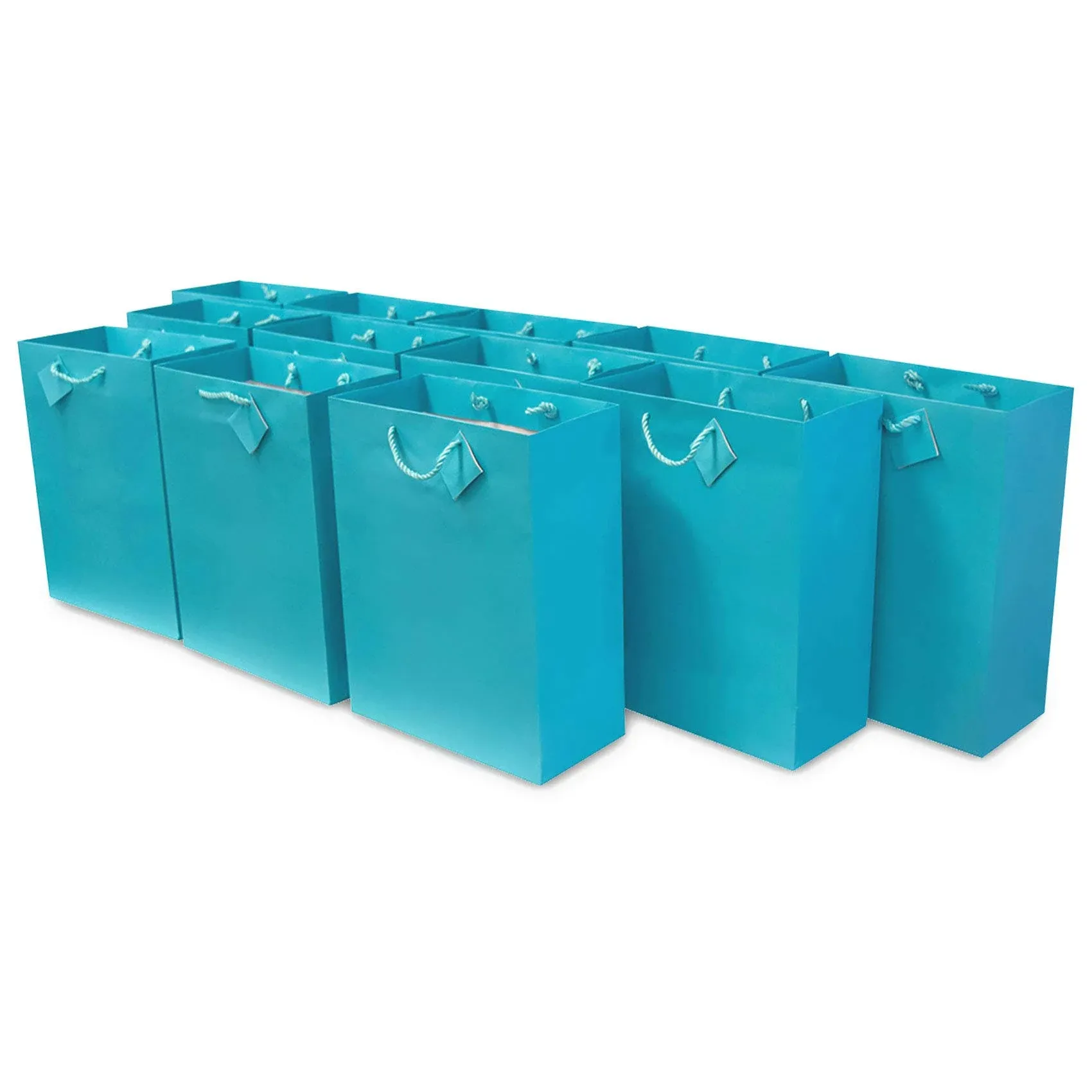 Teal Gift Bags - 12 Pack Large Blue Gift Bags with Handles, Turquoise Gift Wrap Euro Totes for Birthdays, Party Favors, Baby Shower, Easter, Bachelorette Parties, Weddings, Holidays, Bulk - 10x5x13