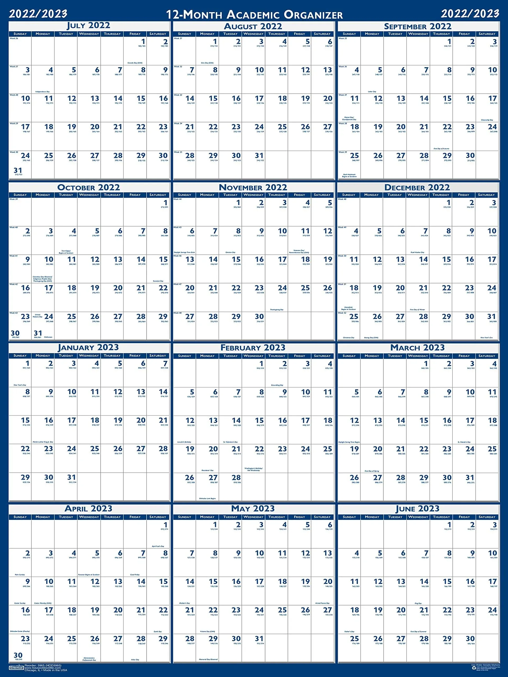 House of Doolittle Academic Year Wall Calendar