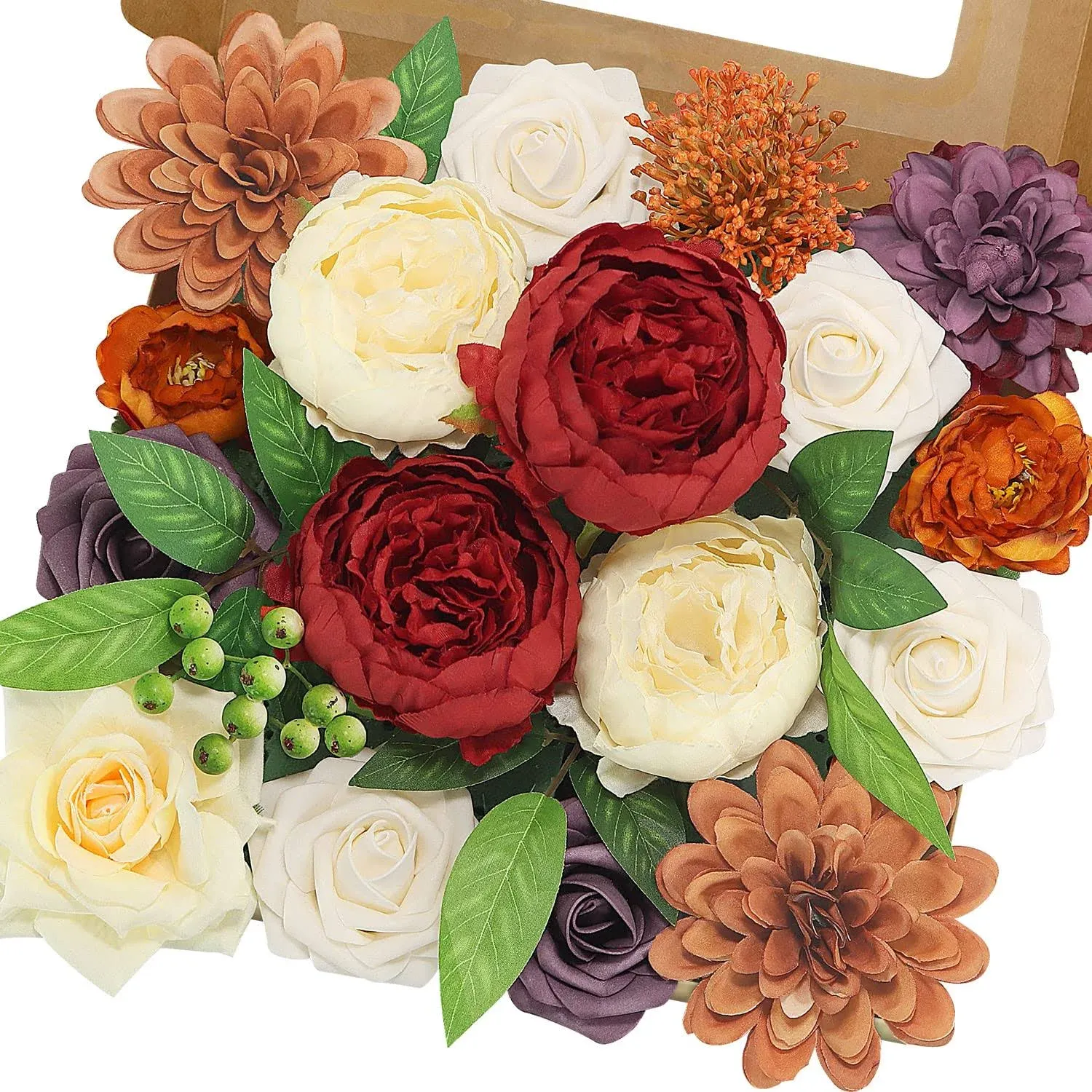 AUSOGO Artificial Flowers Combo Box SetSilk Fake Flowers Roses Bridal Bouquet...