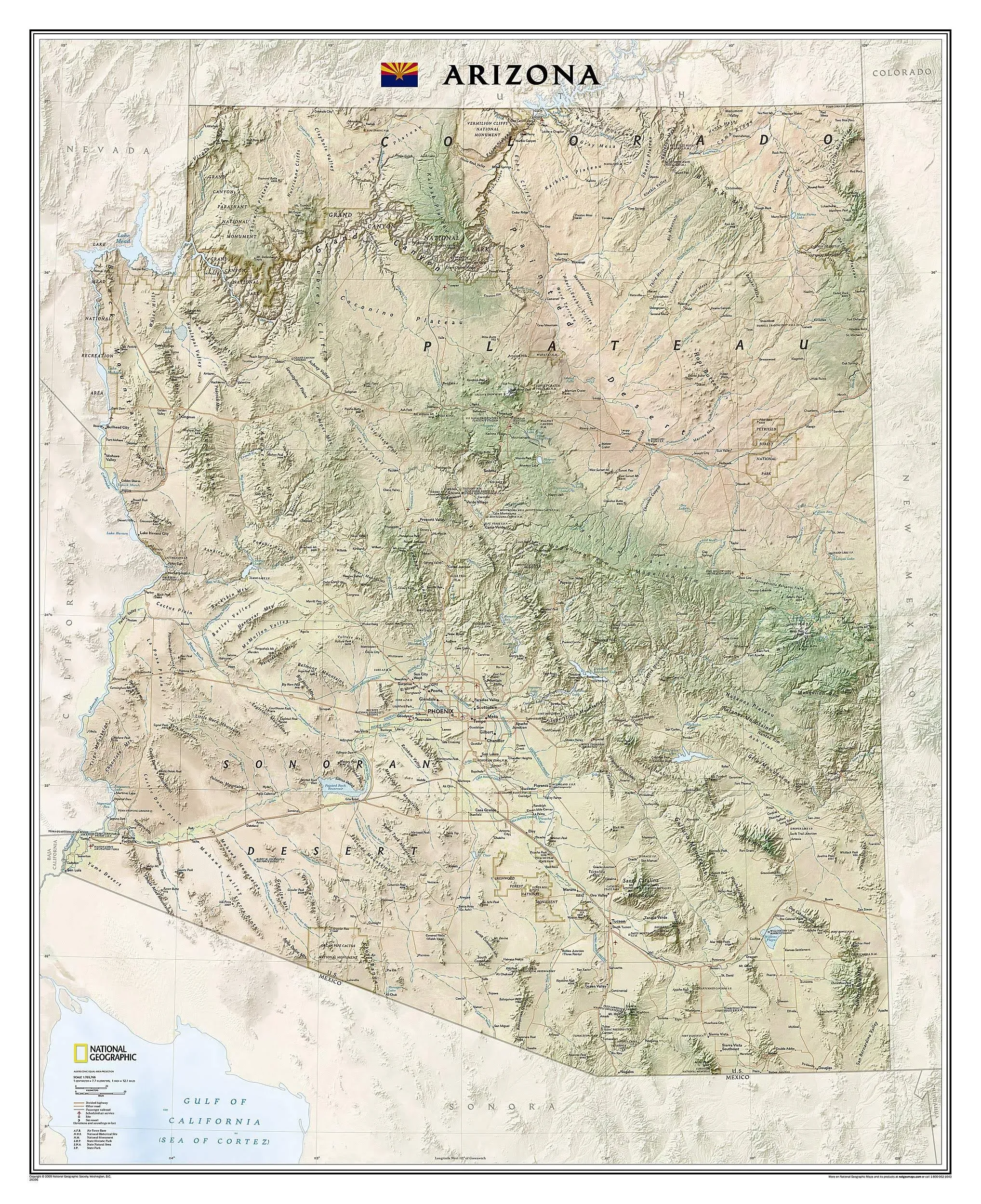 National Geographic Arizona Wall Map - Laminated (33 x 40.5 in) (National Geographic Reference Map)