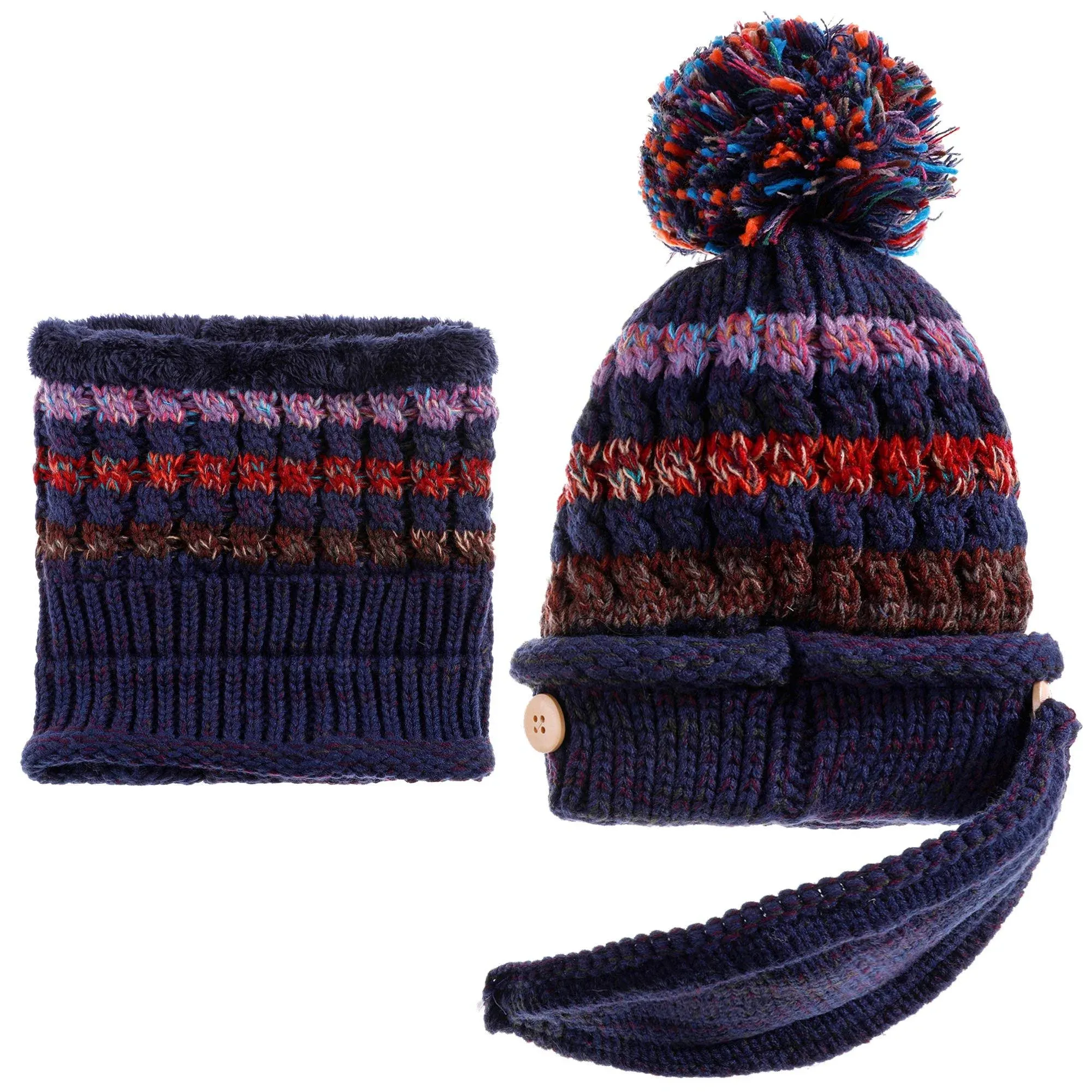 Dosoni Winter Hats for Women Knit Beanie Soft Warm Fleece Lined Long Ear Straps ...