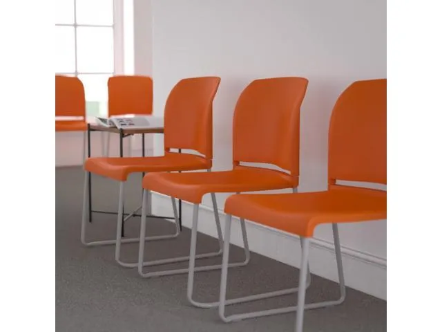 Flash Furniture 5 pk. Hercules Series 880 lb. Capacity Orange Full Back Contoured Stack Chair with Sled Base